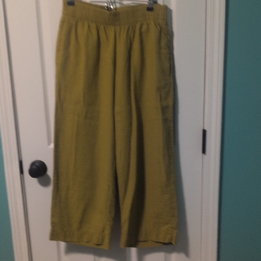 Old Navy Mustard Yellow-Green Wide-Leg Linen Pants